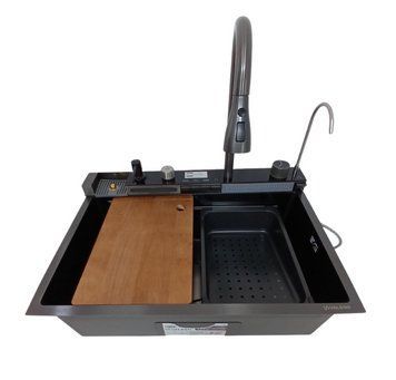 Kitchen sink PVD black Valeso Handmade "Waterfall" (DECOR) 68x45M